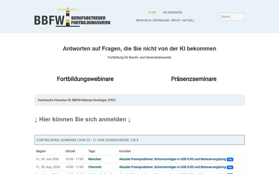 Desktop-Startseite von bbfw.org