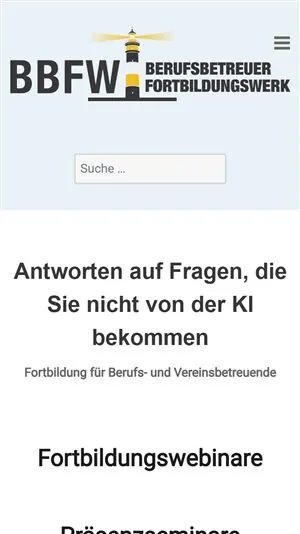 Mobile Ansicht der Startseite von bbfw.org