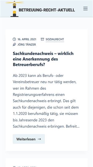 Mobile Ansicht der Startseite von betreuungsrechtaktuell.de