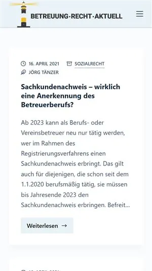 Mobile Ansicht der Startseite von betreuungsrechtaktuell.de