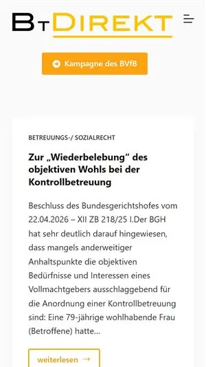 Mobile Ansicht der Startseite von btdirekt.de