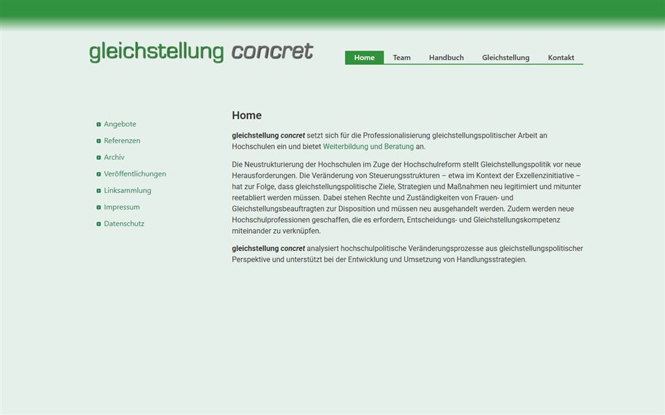 Desktop-Startseite von gleichstellung-concret.de