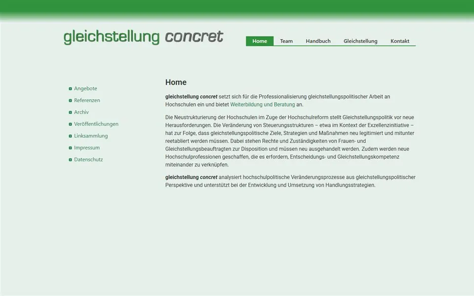 Desktop-Startseite von gleichstellung-concret.de