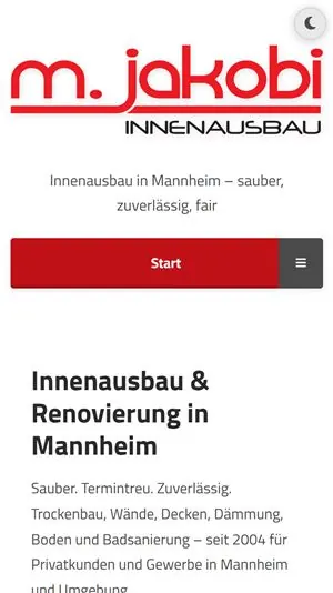 Mobile Ansicht der Startseite von jakobi-innenausbau.de